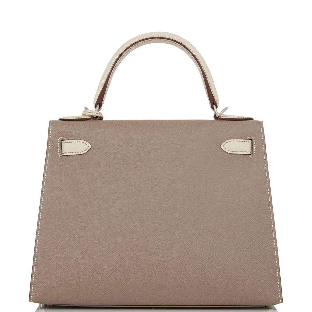Hermes Special Order (HSS) Kelly Sellier 28 Gris Asphalte and Nata Epsom Brushed Palladium Hardware