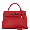 Pre-owned Hermes Kelly Mou 32 Vermillion Togo Palladium Hardware