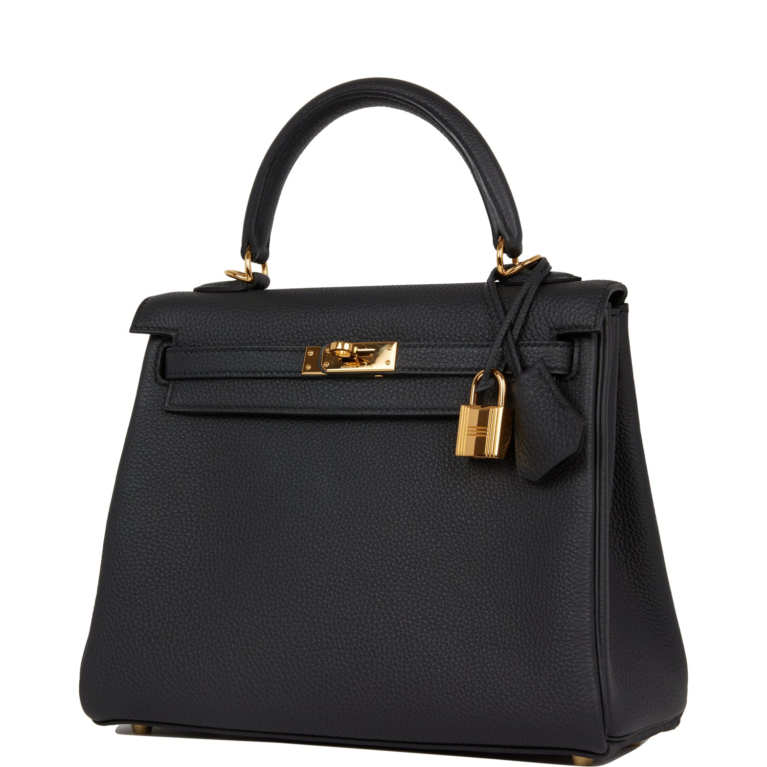 Pre-owned Hermes Kelly Retourne 25 Black Togo Gold Hardware