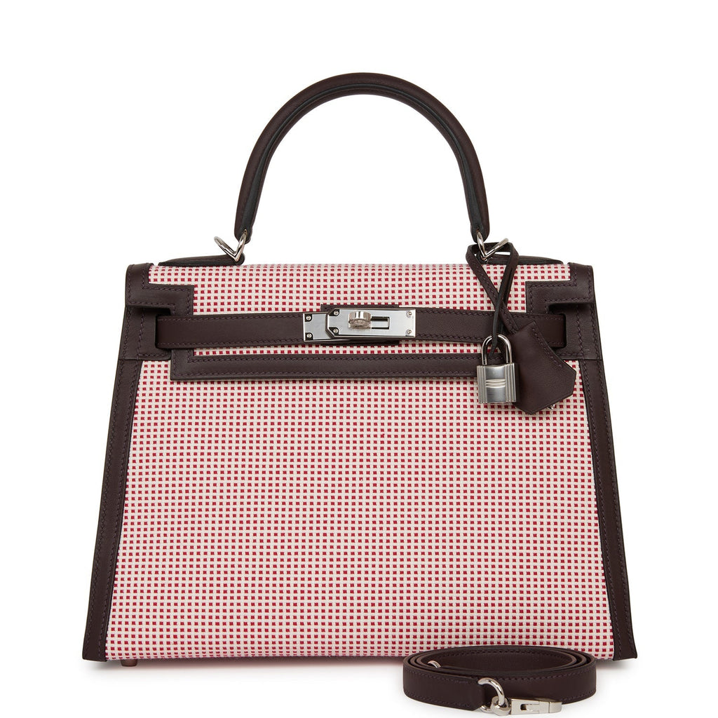 Hermes Quadrille Kelly Sellier 28 Rouge Sellier Toile and Swift Palladium Hardware