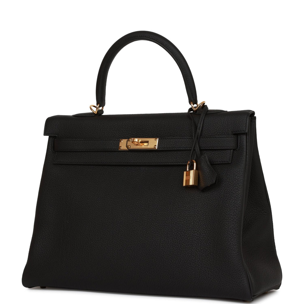 Hermes Kelly Retourne 35 Black Togo Gold Hardware