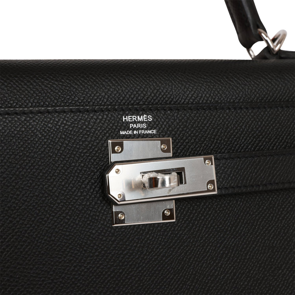 Hermes Kelly Sellier 28 Black Epsom Palladium Hardware