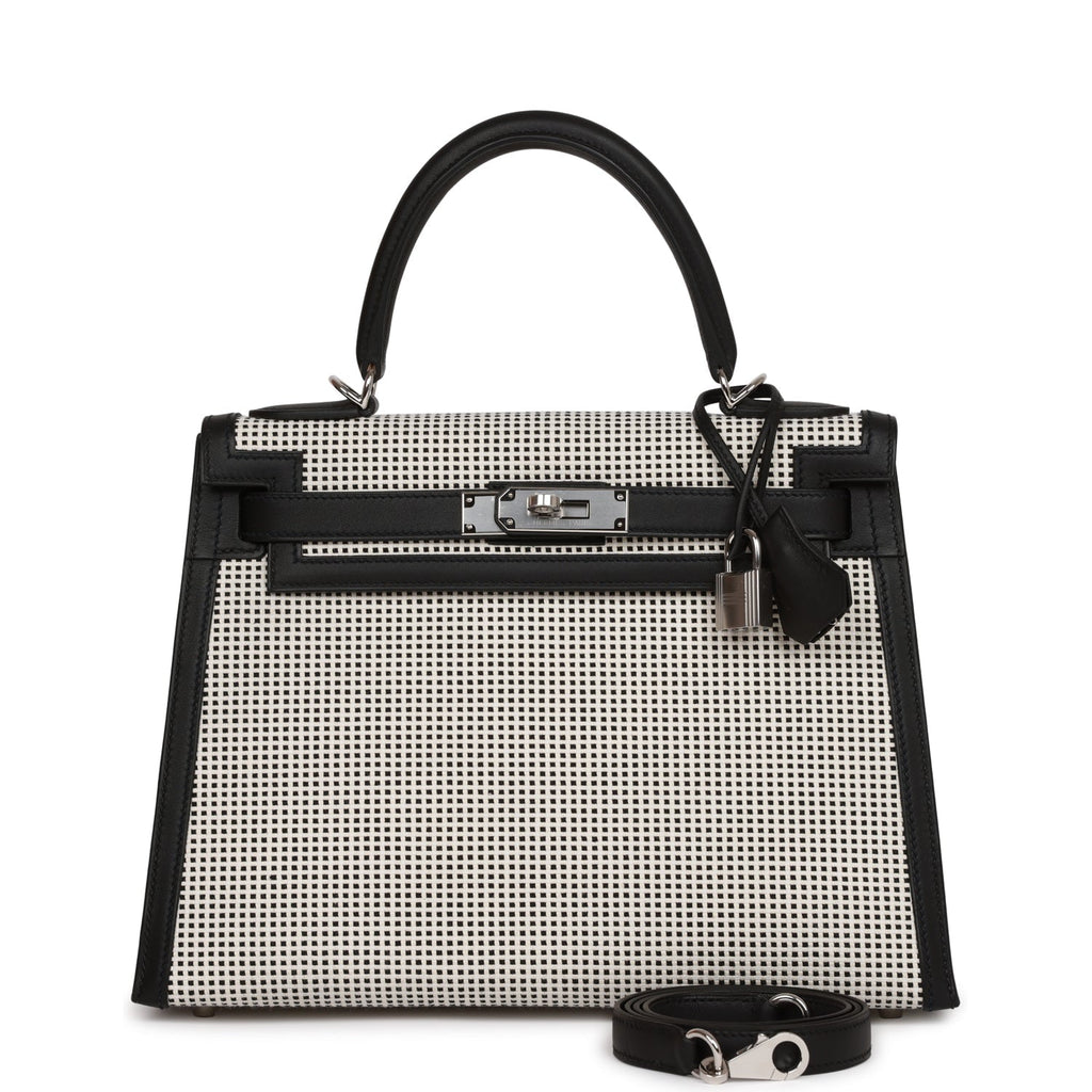 Hermes Quadrille Kelly Sellier 28 Black Toile and Swift Palladium Hardware