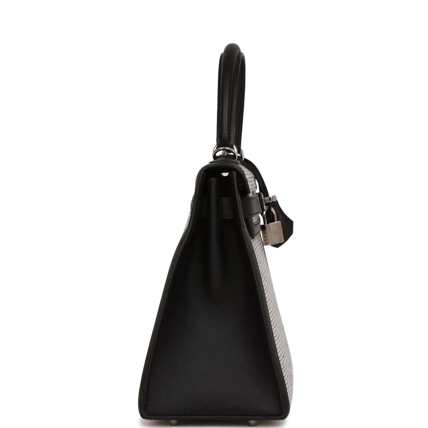 Hermes Quadrille Kelly Sellier 28 Black Toile and Swift Palladium Hardware