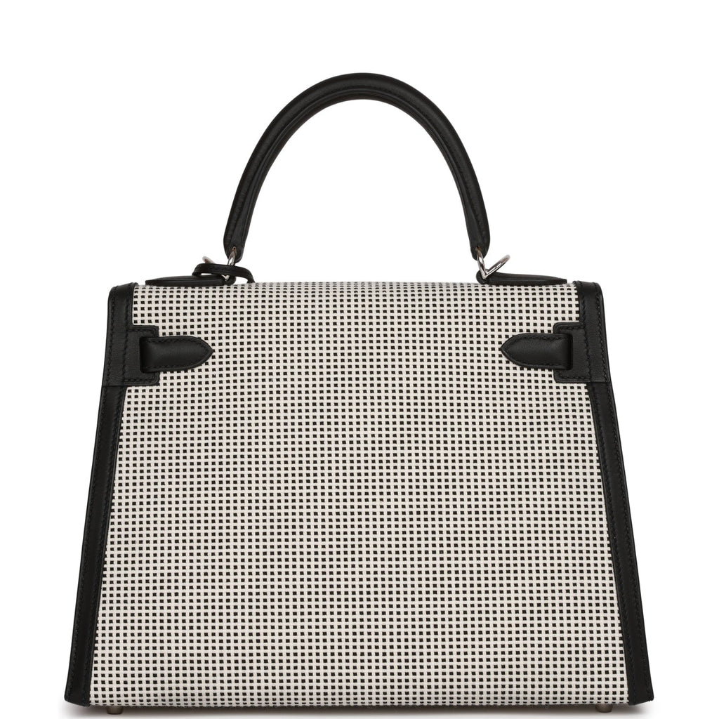 Hermes Quadrille Kelly Sellier 28 Black Toile and Swift Palladium Hardware