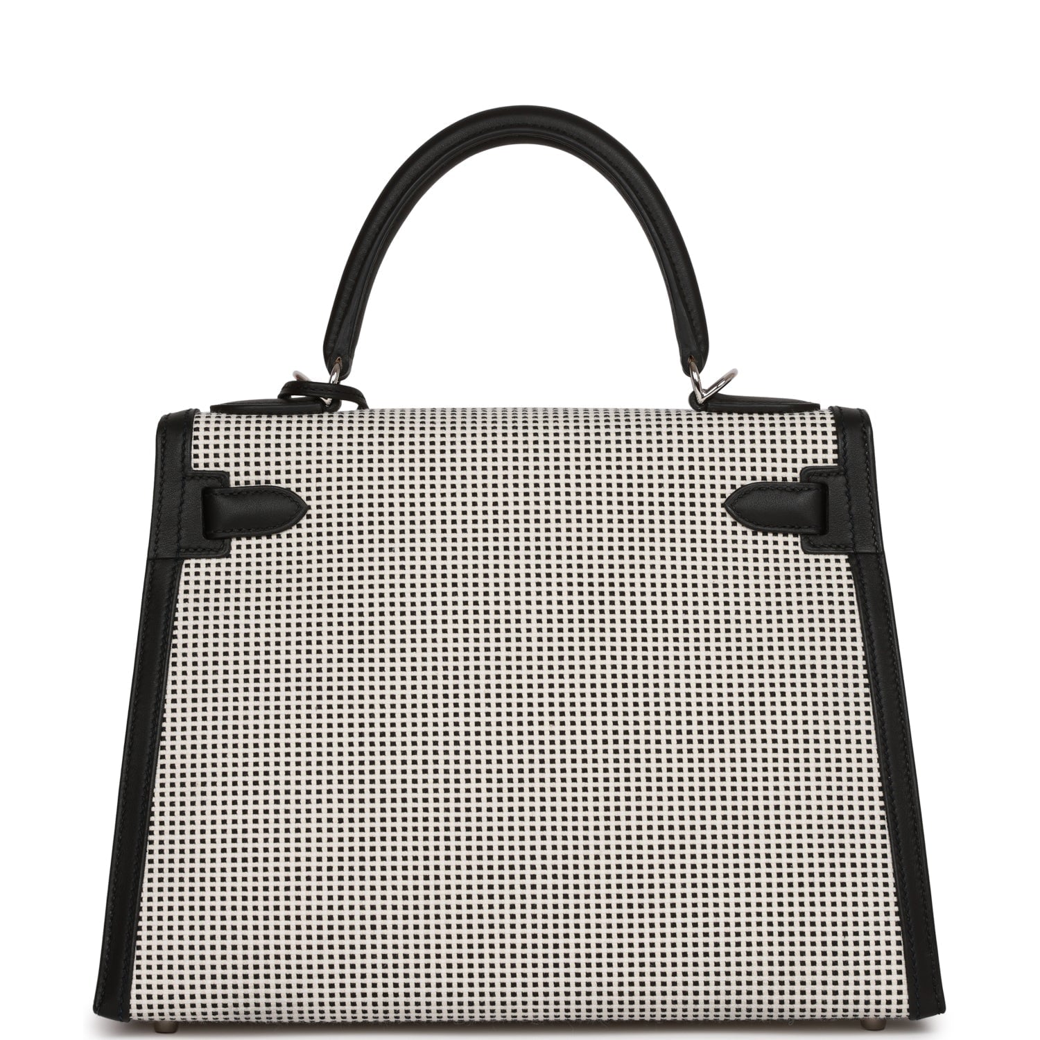 Hermes Quadrille Kelly Sellier 28 Black Toile and Swift Palladium Hardware