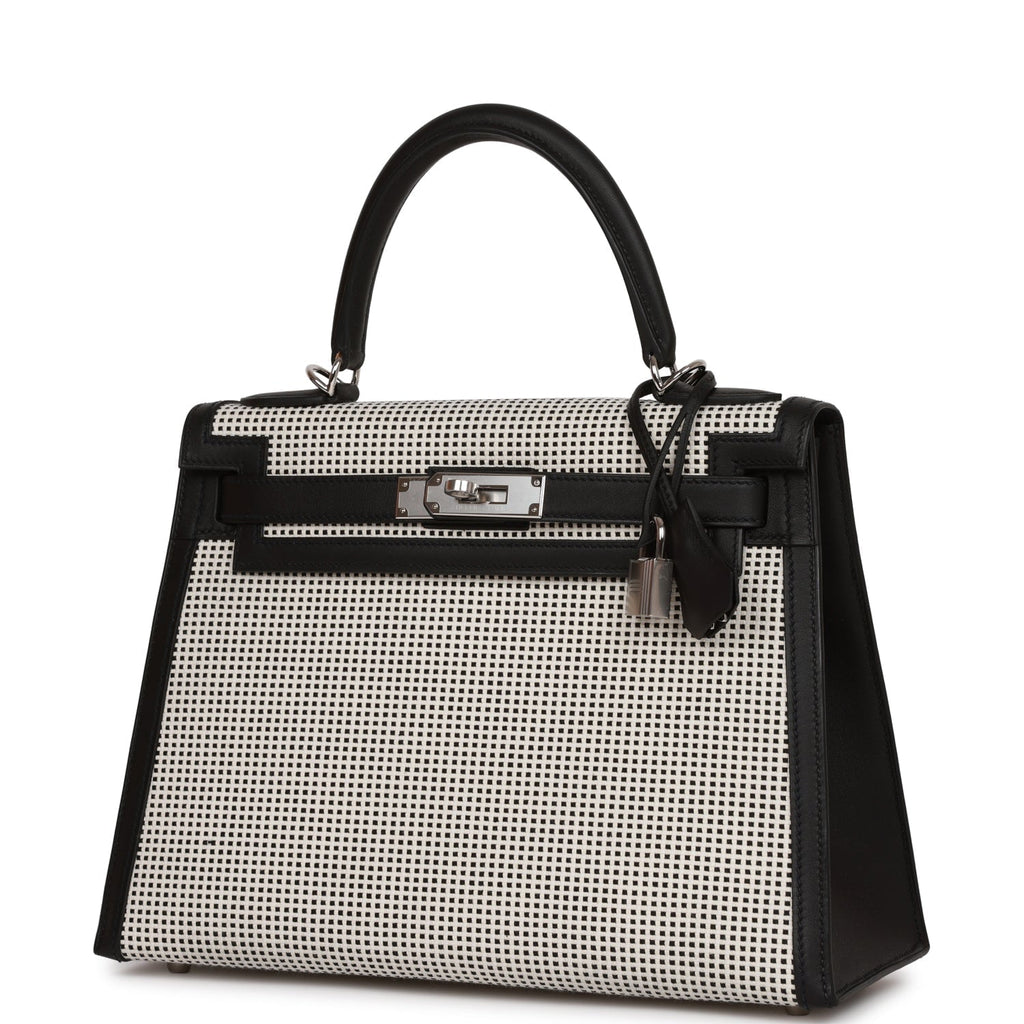 Hermes Quadrille Kelly Sellier 28 Black Toile and Swift Palladium Hardware