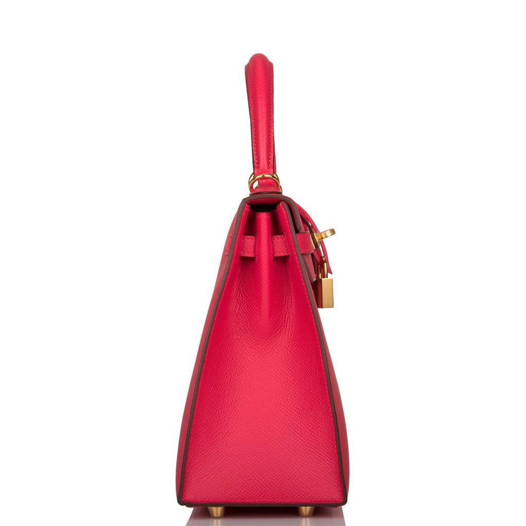 Hermes Rose Extreme Epsom Sellier Kelly 25cm Gold Hardware
