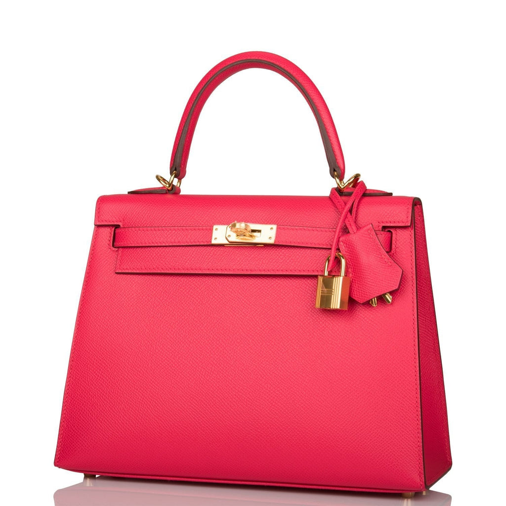 Hermes Rose Extreme Epsom Sellier Kelly 25cm Gold Hardware
