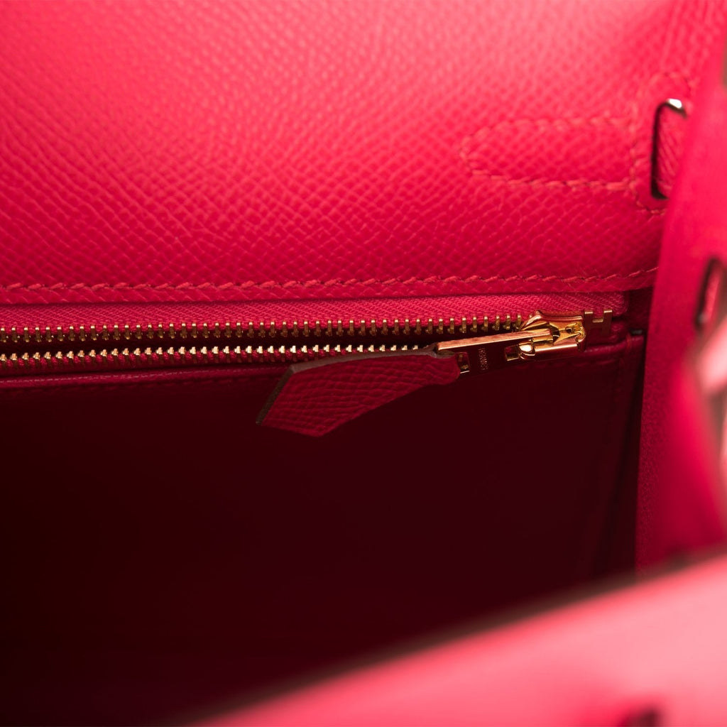 Hermes Rose Extreme Epsom Sellier Kelly 25cm Gold Hardware