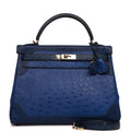 d Hermes Ghillies Kelly Retourne 32 Bleu Saphir, Bleu Iris and Bleu de Malte Ostrich Permabrass Hardware