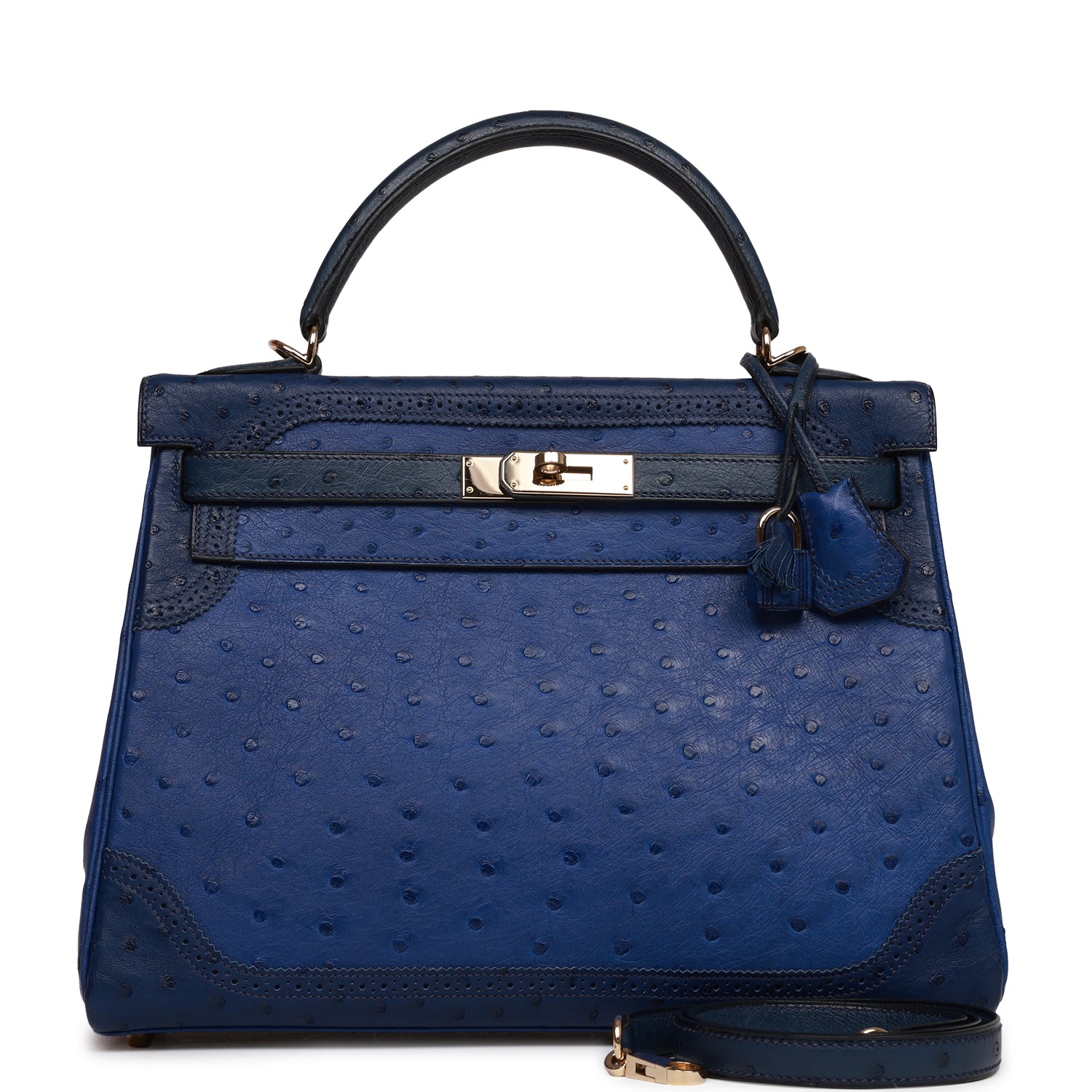d Hermes Ghillies Kelly Retourne 32 Bleu Saphir, Bleu Iris and Bleu de Malte Ostrich Permabrass Hardware