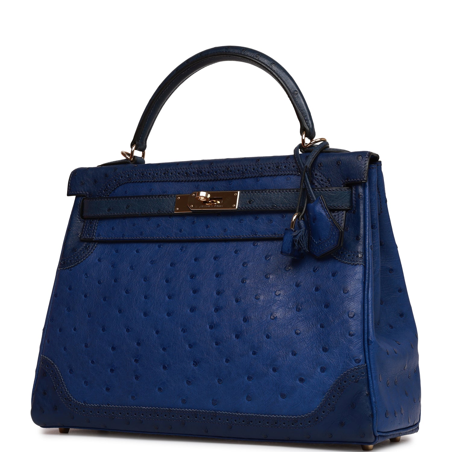 d Hermes Ghillies Kelly Retourne 32 Bleu Saphir, Bleu Iris and Bleu de Malte Ostrich Permabrass Hardware