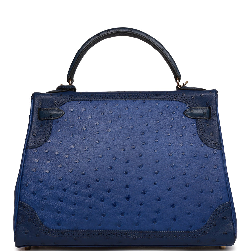 d Hermes Ghillies Kelly Retourne 32 Bleu Saphir, Bleu Iris and Bleu de Malte Ostrich Permabrass Hardware