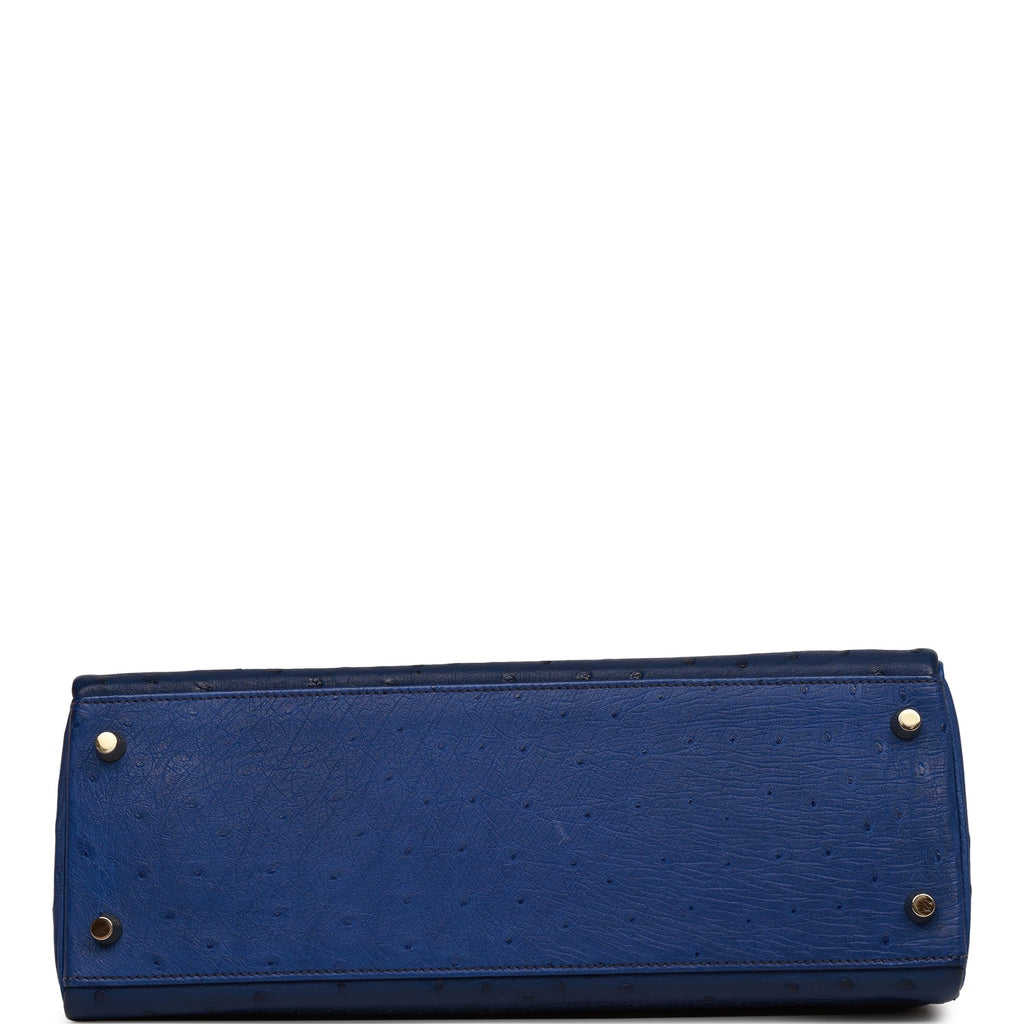 d Hermes Ghillies Kelly Retourne 32 Bleu Saphir, Bleu Iris and Bleu de Malte Ostrich Permabrass Hardware