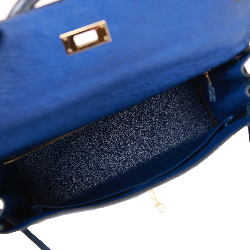 d Hermes Ghillies Kelly Retourne 32 Bleu Saphir, Bleu Iris and Bleu de Malte Ostrich Permabrass Hardware