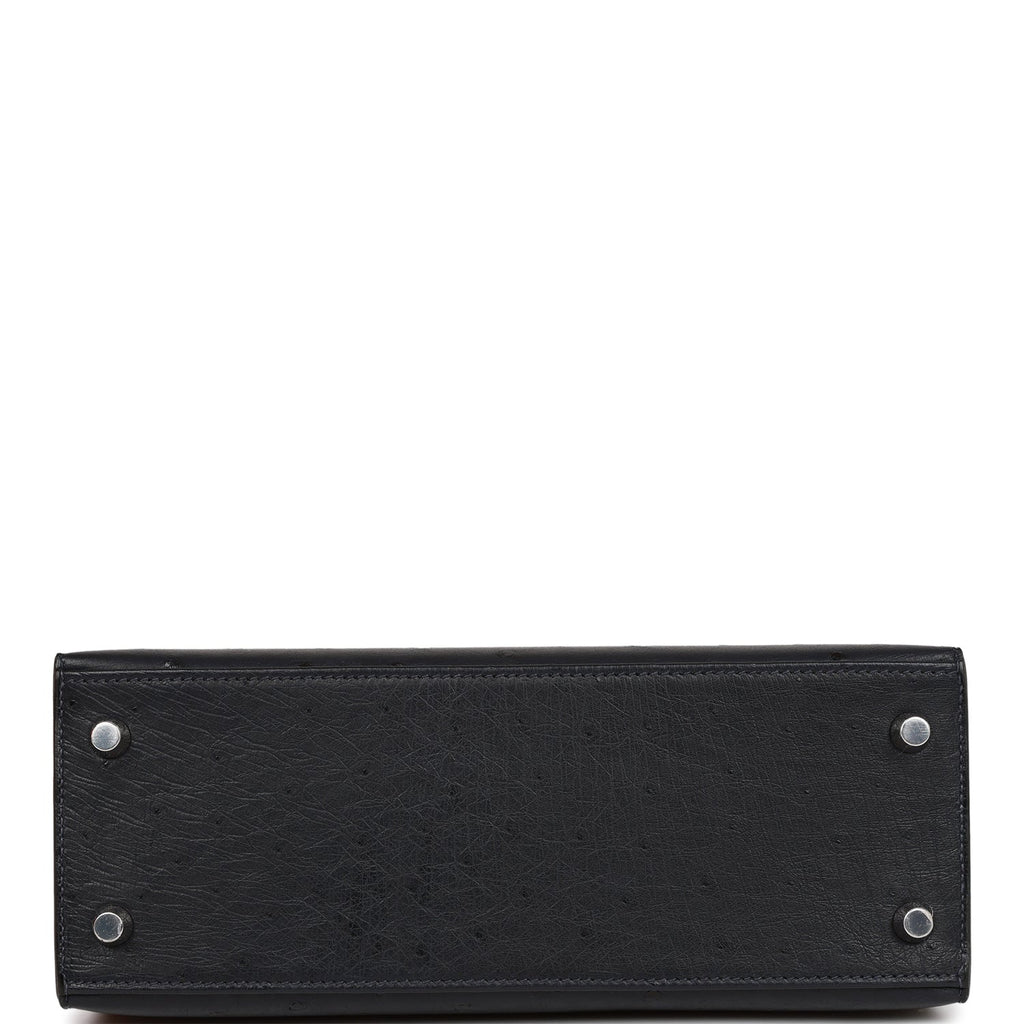 Hermes Kelly Sellier 25 Caban Ostrich Palladium Hardware