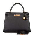 Hermes Kelly Sellier 28 Black Epsom Gold Hardware