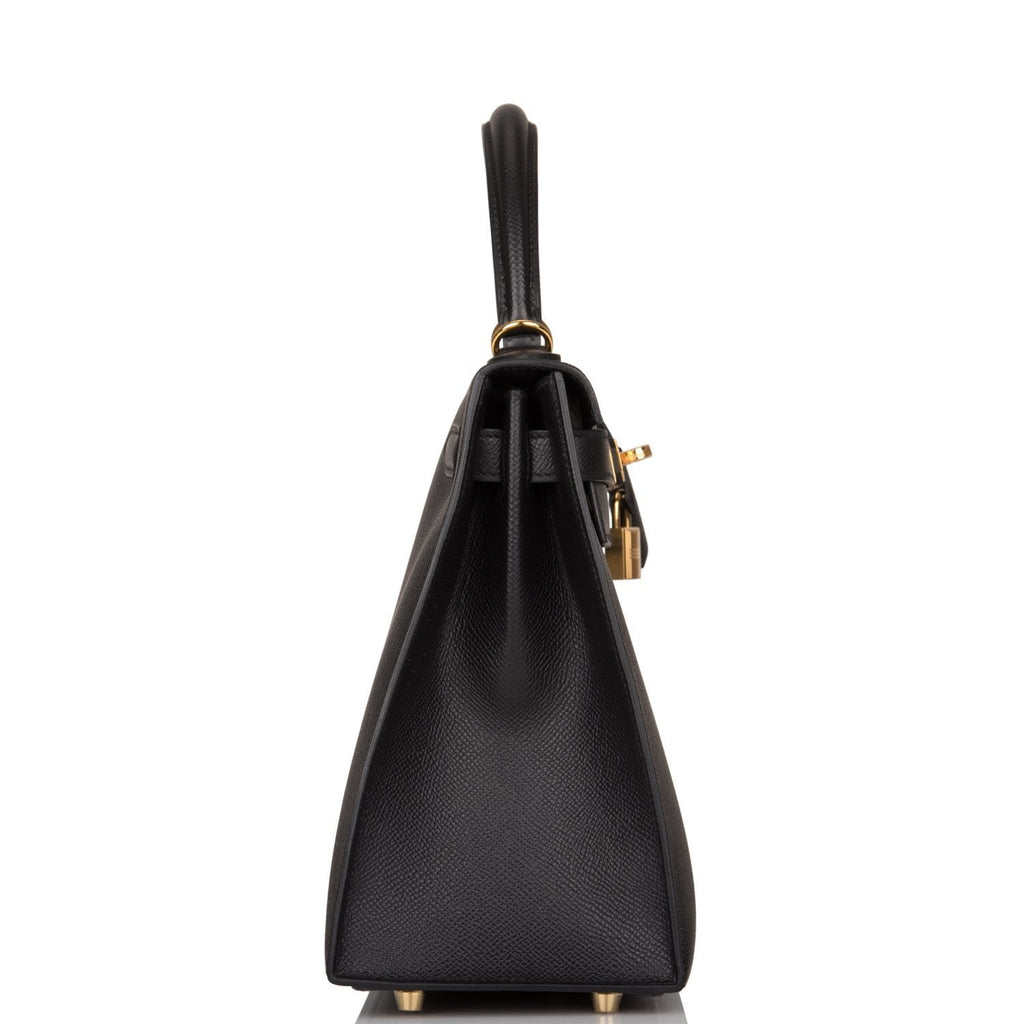Hermes Kelly Sellier 28 Black Epsom Gold Hardware