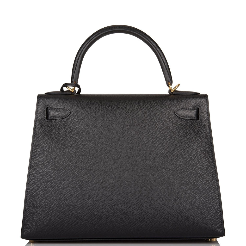 Hermes Kelly Sellier 28 Black Epsom Gold Hardware