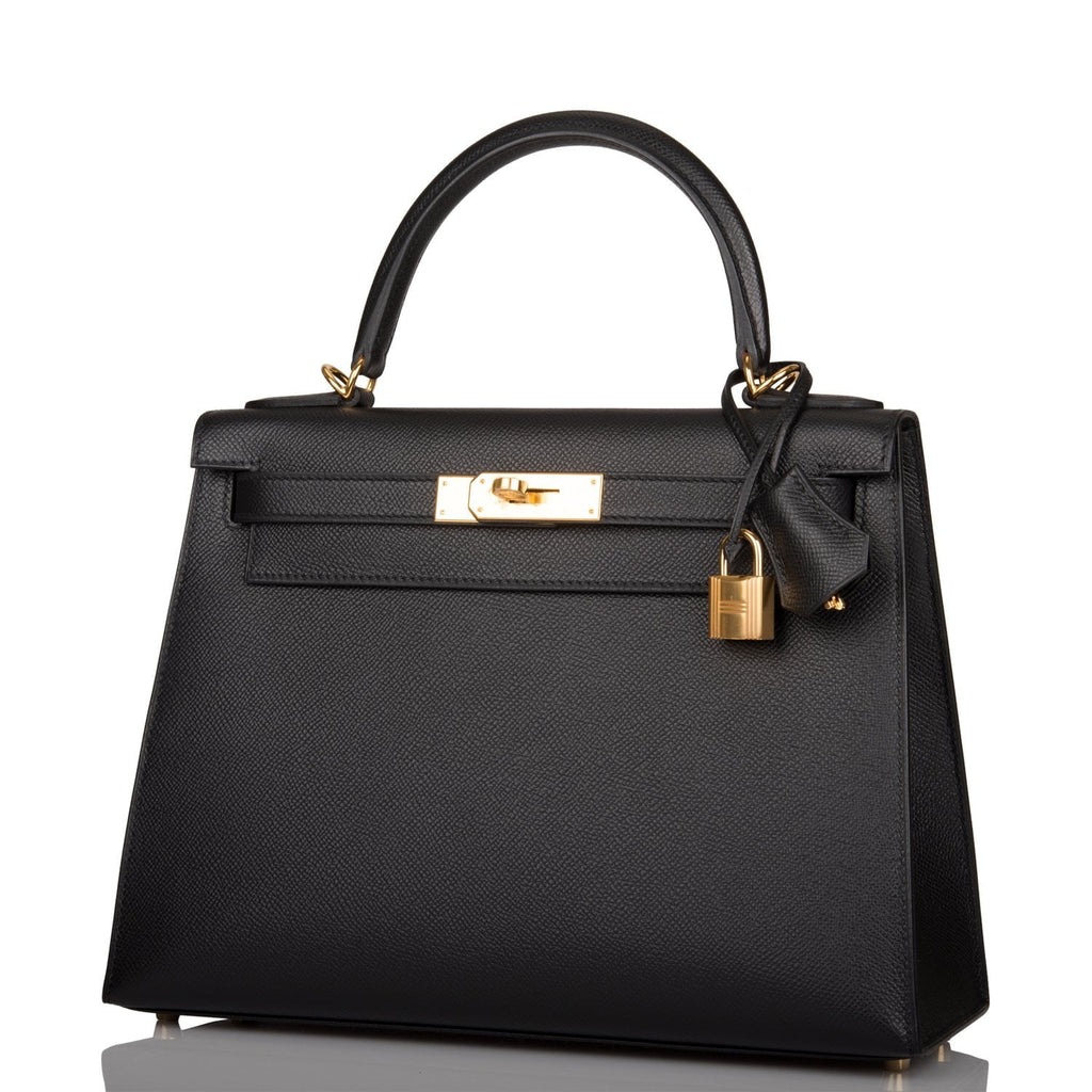 Hermes Kelly Sellier 28 Black Epsom Gold Hardware