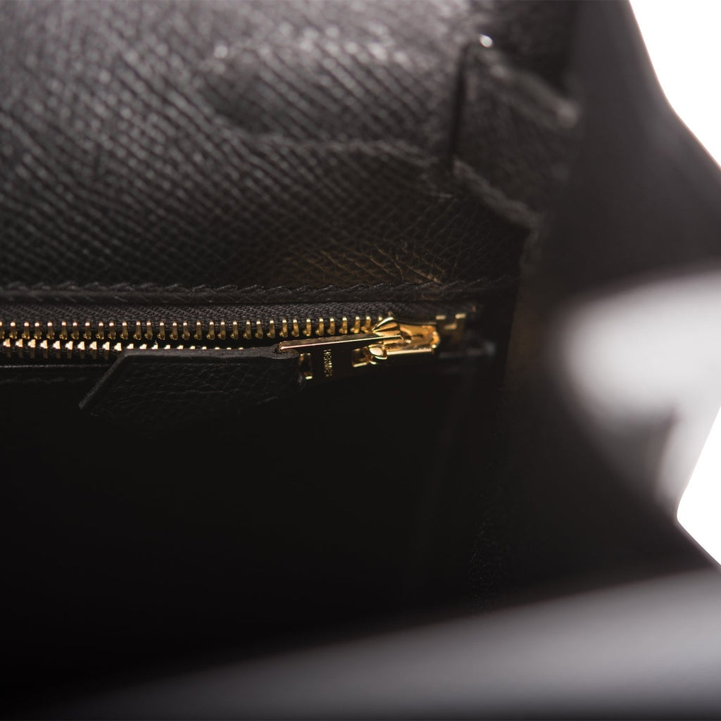 Hermes Kelly Sellier 28 Black Epsom Gold Hardware