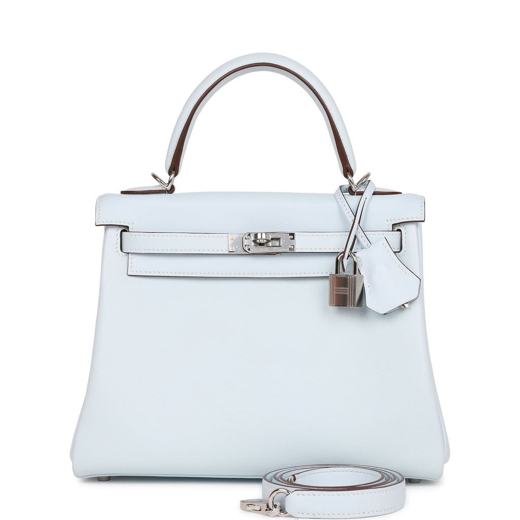 Pre-owned Hermes Kelly Retourne 25 Bleu Brume Swift Palladium Hardware