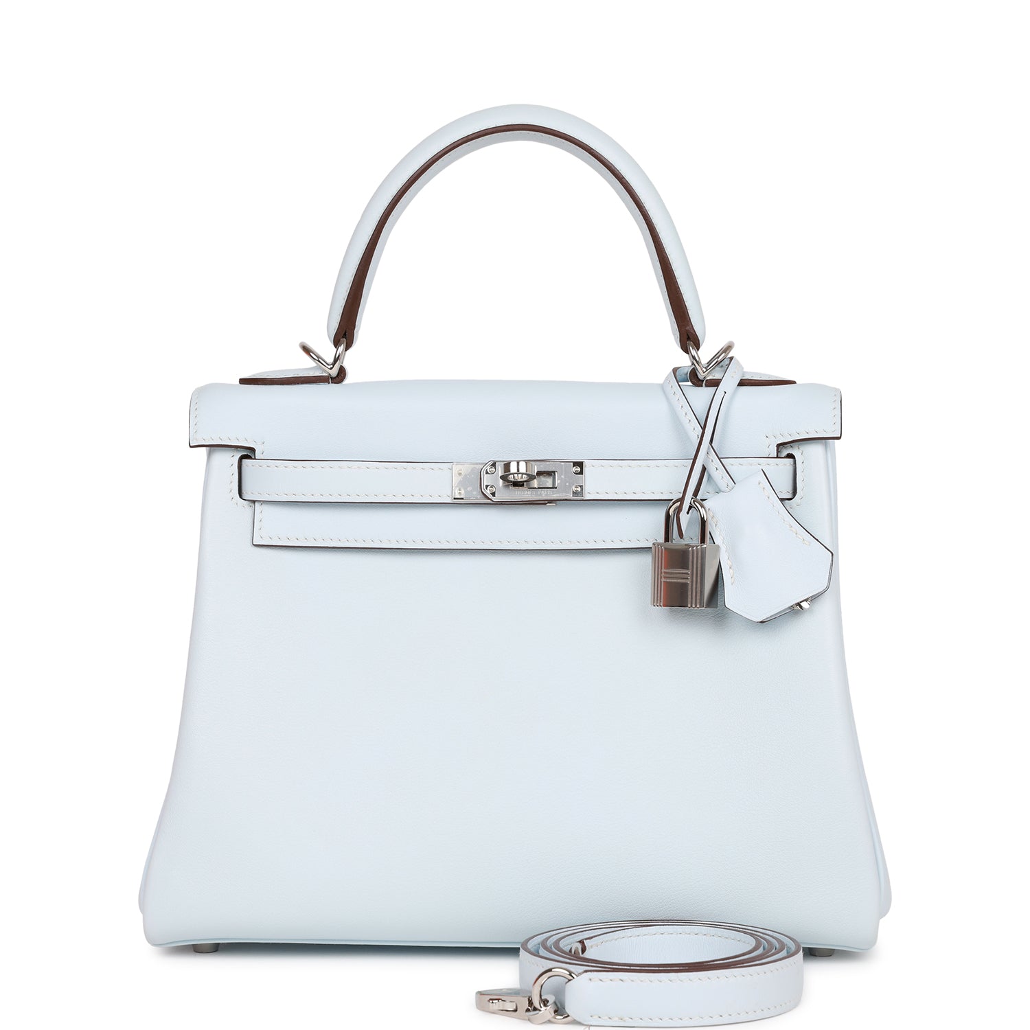 Pre-owned Hermes Kelly Retourne 25 Bleu Brume Swift Palladium Hardware