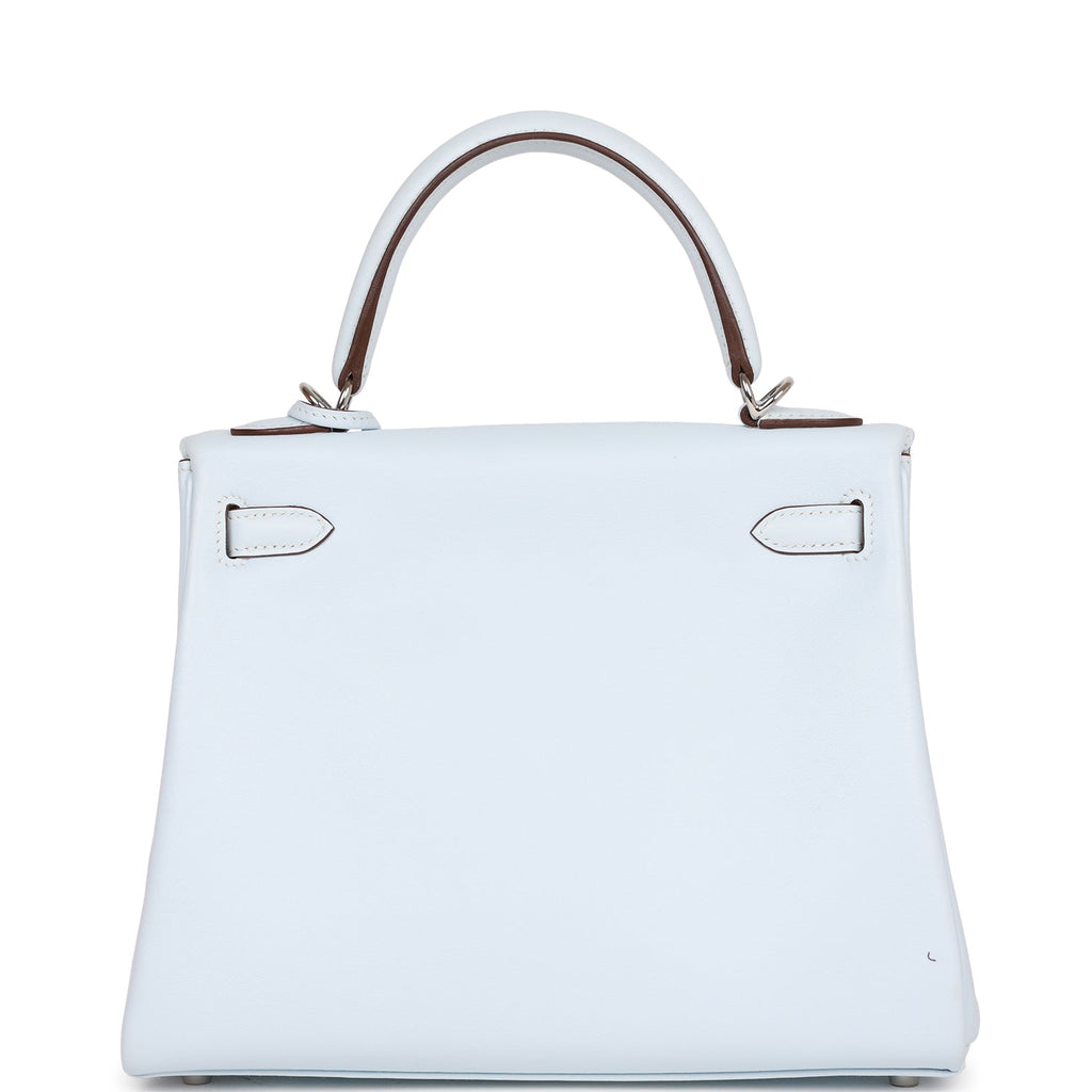 Pre-owned Hermes Kelly Retourne 25 Bleu Brume Swift Palladium Hardware