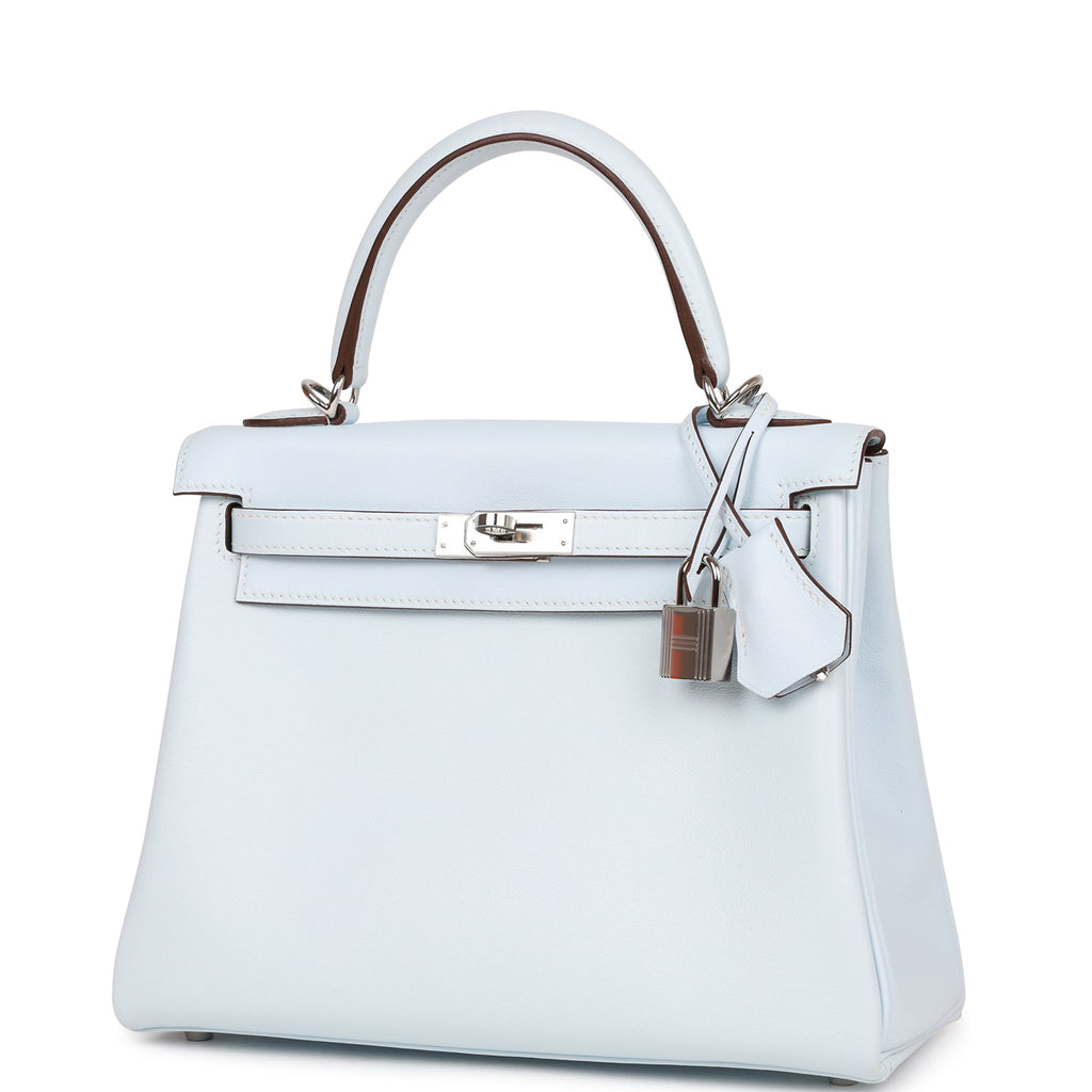 Pre-owned Hermes Kelly Retourne 25 Bleu Brume Swift Palladium Hardware