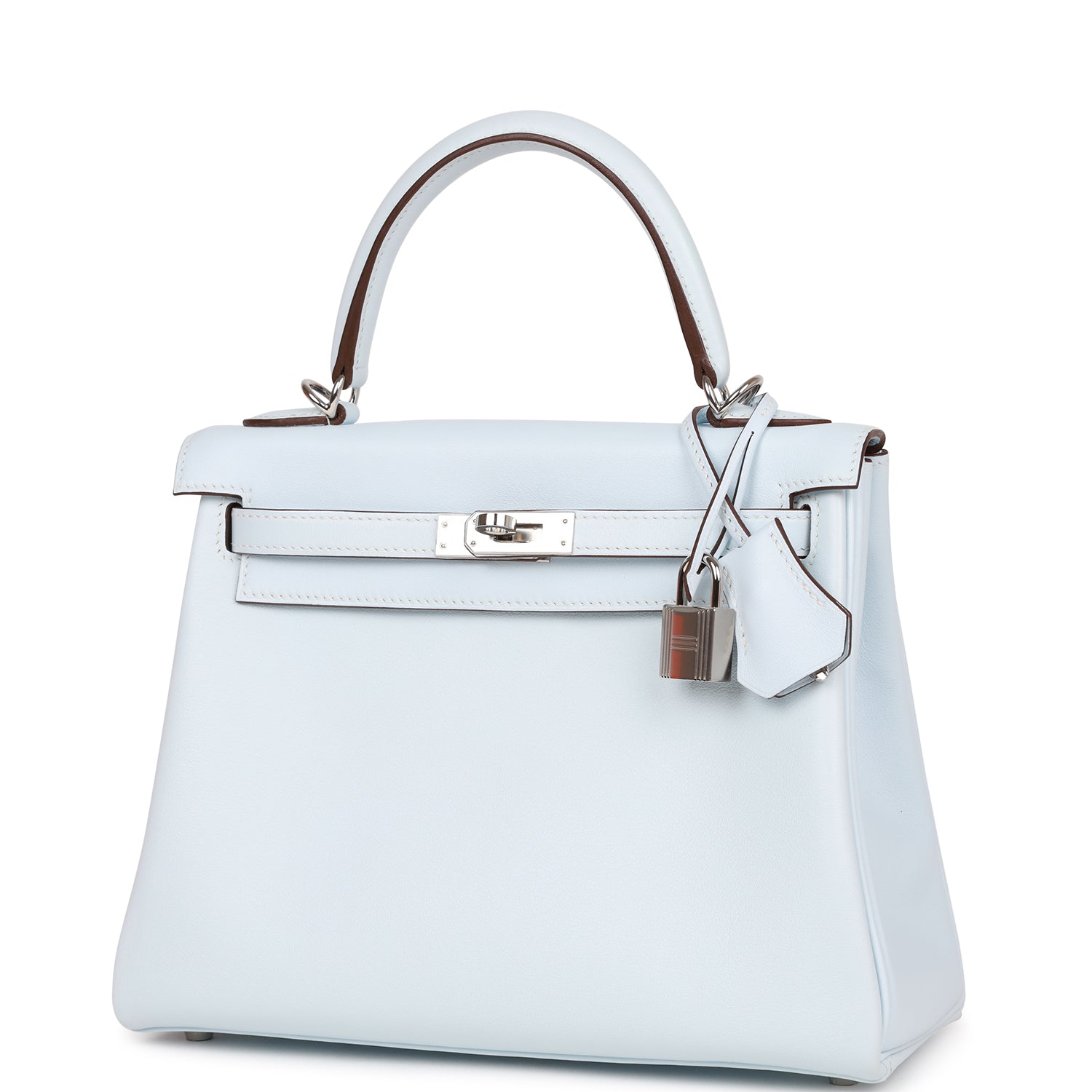 Pre-owned Hermes Kelly Retourne 25 Bleu Brume Swift Palladium Hardware