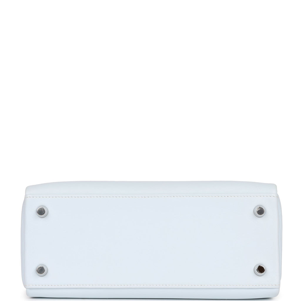 Pre-owned Hermes Kelly Retourne 25 Bleu Brume Swift Palladium Hardware