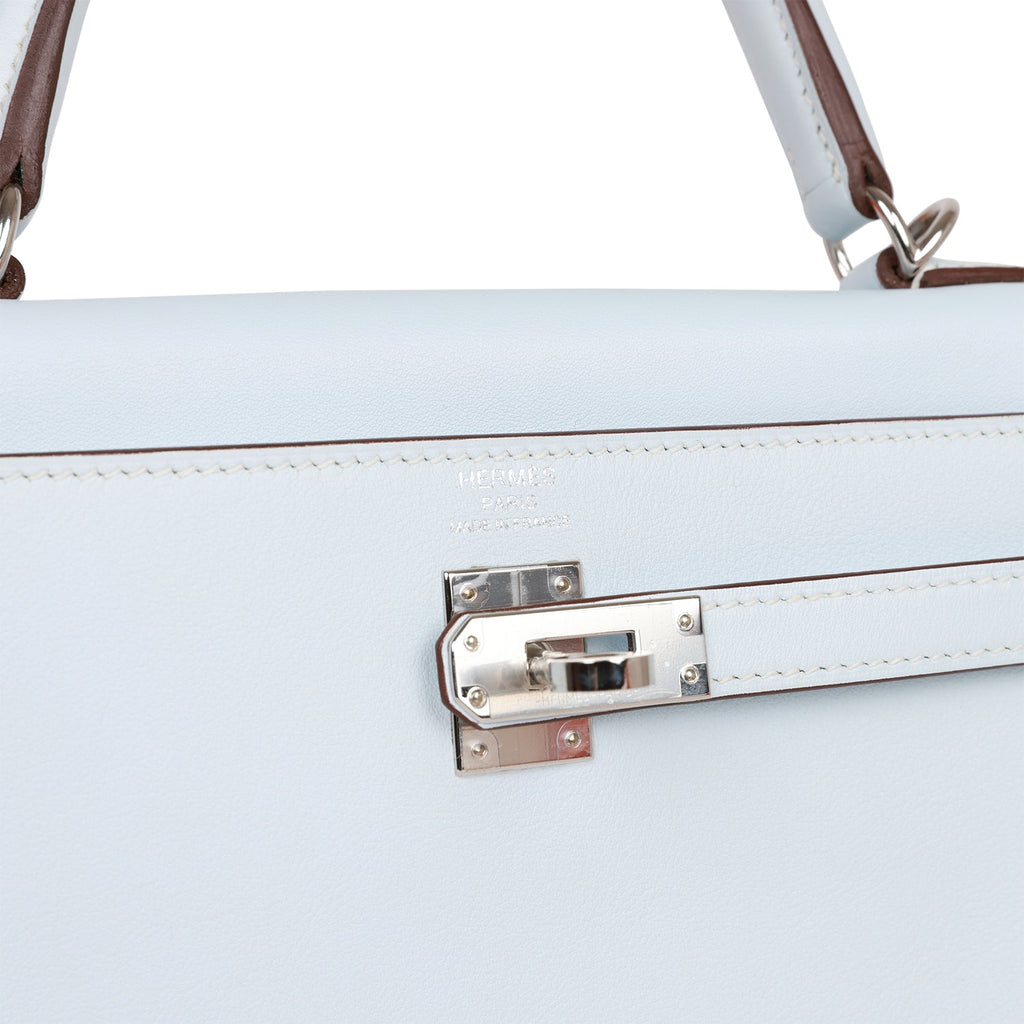 Pre-owned Hermes Kelly Retourne 25 Bleu Brume Swift Palladium Hardware