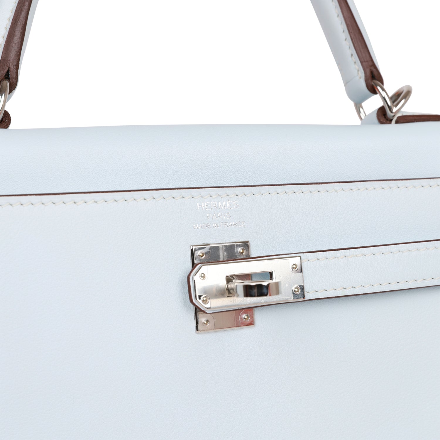Pre-owned Hermes Kelly Retourne 25 Bleu Brume Swift Palladium Hardware