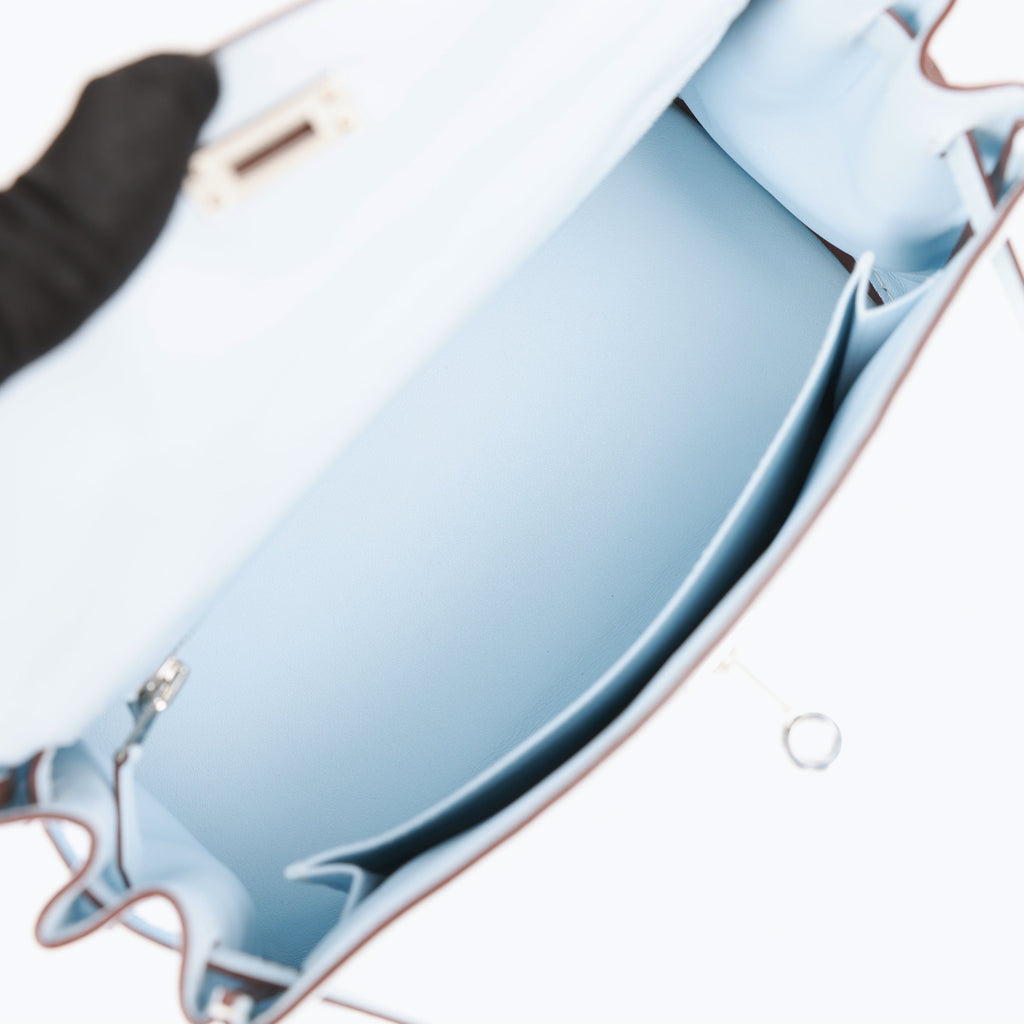 Pre-owned Hermes Kelly Retourne 25 Bleu Brume Swift Palladium Hardware