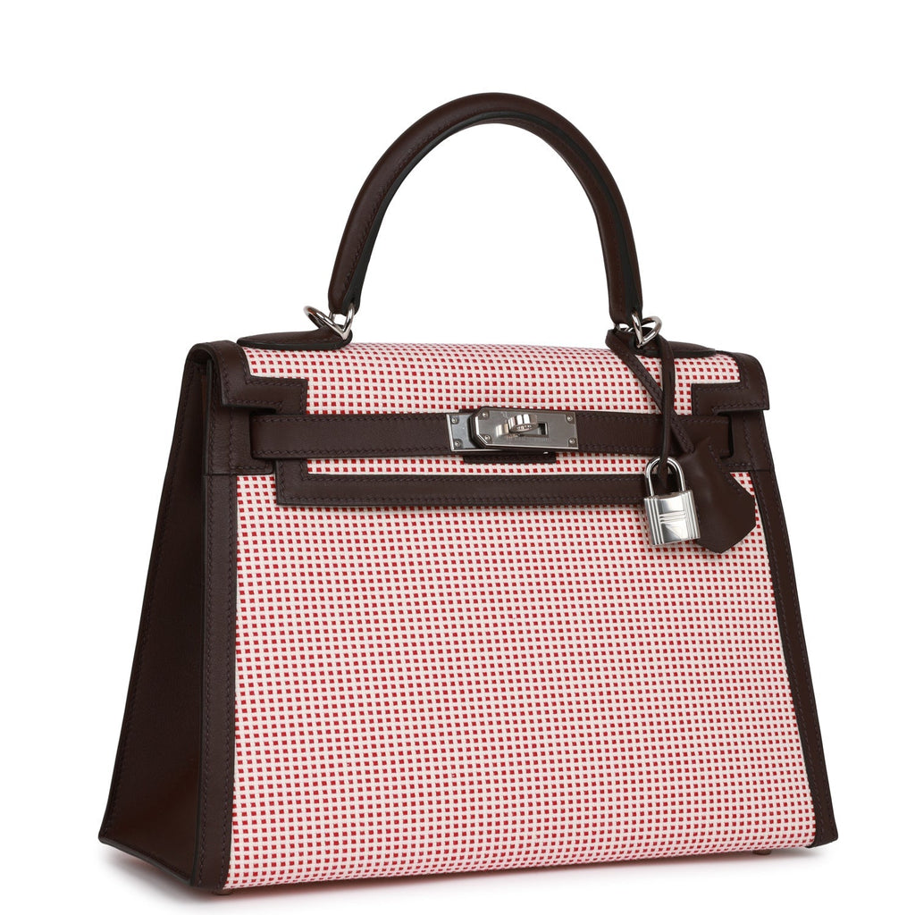 Hermes Quadrille Kelly Sellier 28 Rouge Sellier Toile and Swift Palladium Hardware