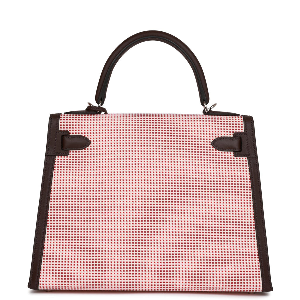 Hermes Quadrille Kelly Sellier 28 Rouge Sellier Toile and Swift Palladium Hardware