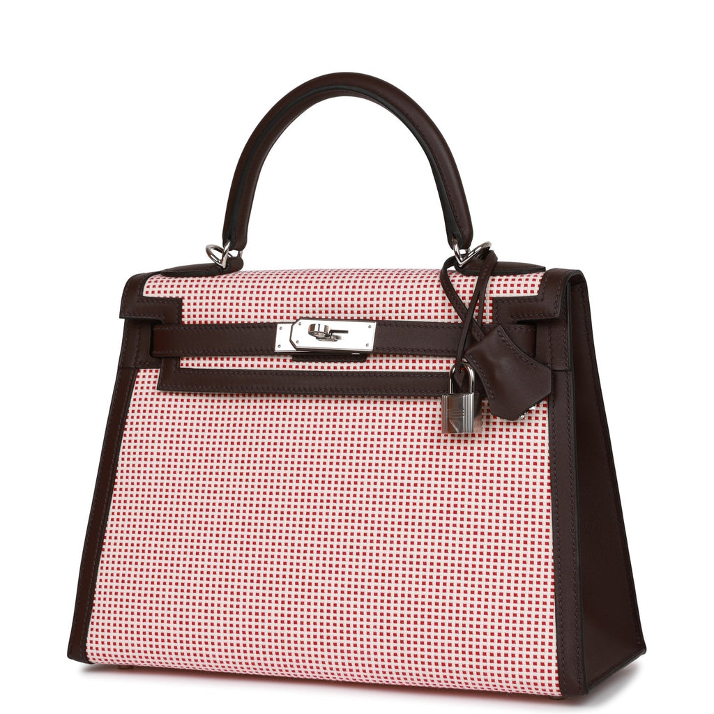 Hermes Quadrille Kelly Sellier 28 Rouge Sellier Toile and Swift Palladium Hardware