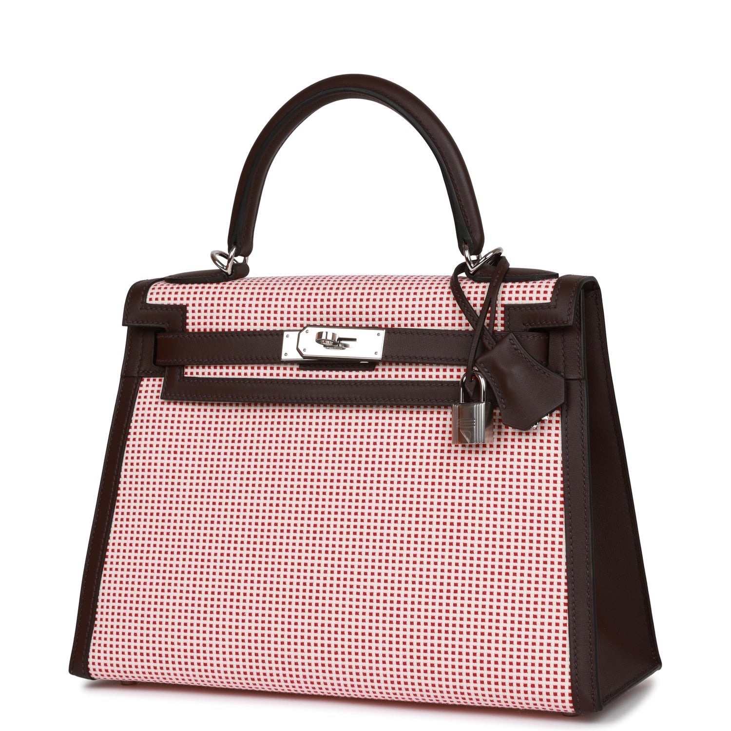 Hermes Quadrille Kelly Sellier 28 Rouge Sellier Toile and Swift Palladium Hardware