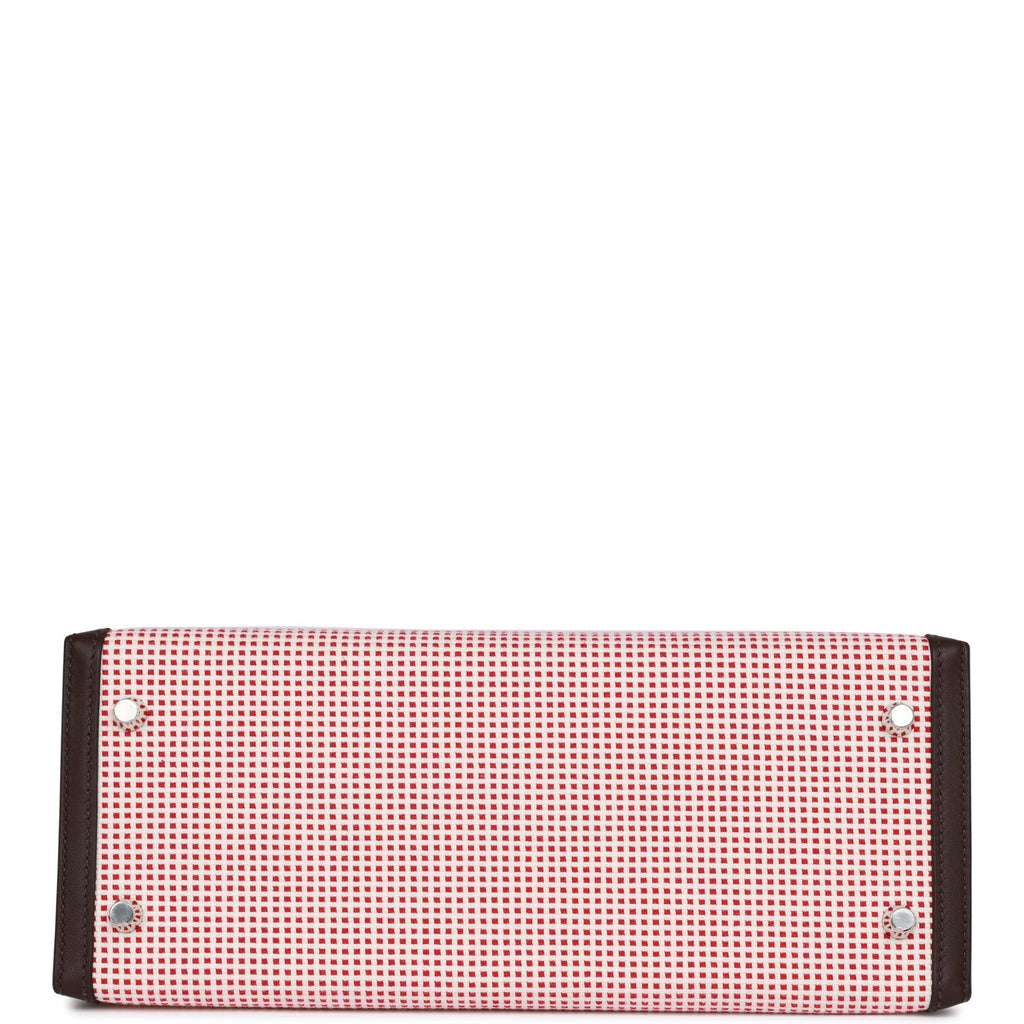 Hermes Quadrille Kelly Sellier 28 Rouge Sellier Toile and Swift Palladium Hardware