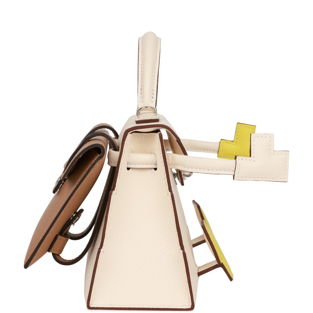 Hermes "Quelle Idolle" Picto Kelly Doll Nata Epsom Palladium Hardware