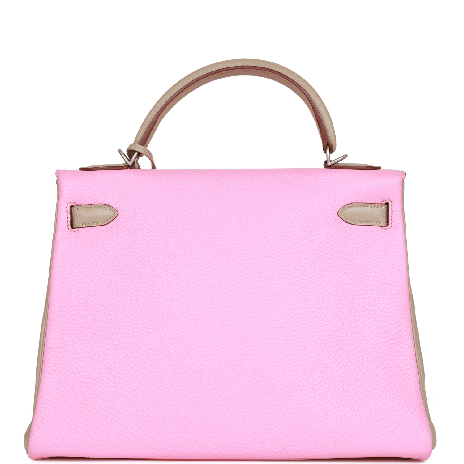 d Hermes Special Order (HSS) Kelly Retourne 32 Bubblegum and Gris Tourterelle Clemence Brushed Palladium Hardware