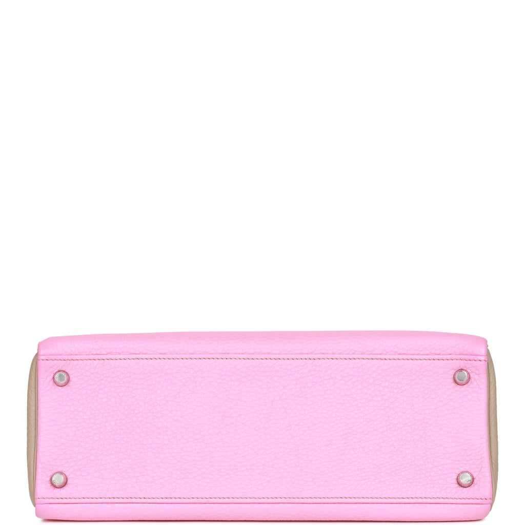 Hermes Special Order (HSS) Kelly Retourne 32 Bubblegum and Gris Tourterelle Clemence Brushed Palladium Hardware