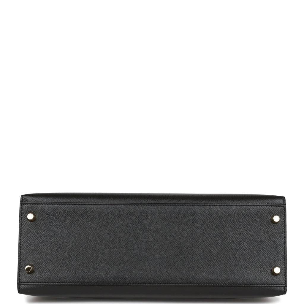 Pre-owned Hermes Kelly Sellier 32 Black Epsom Gold Hardware