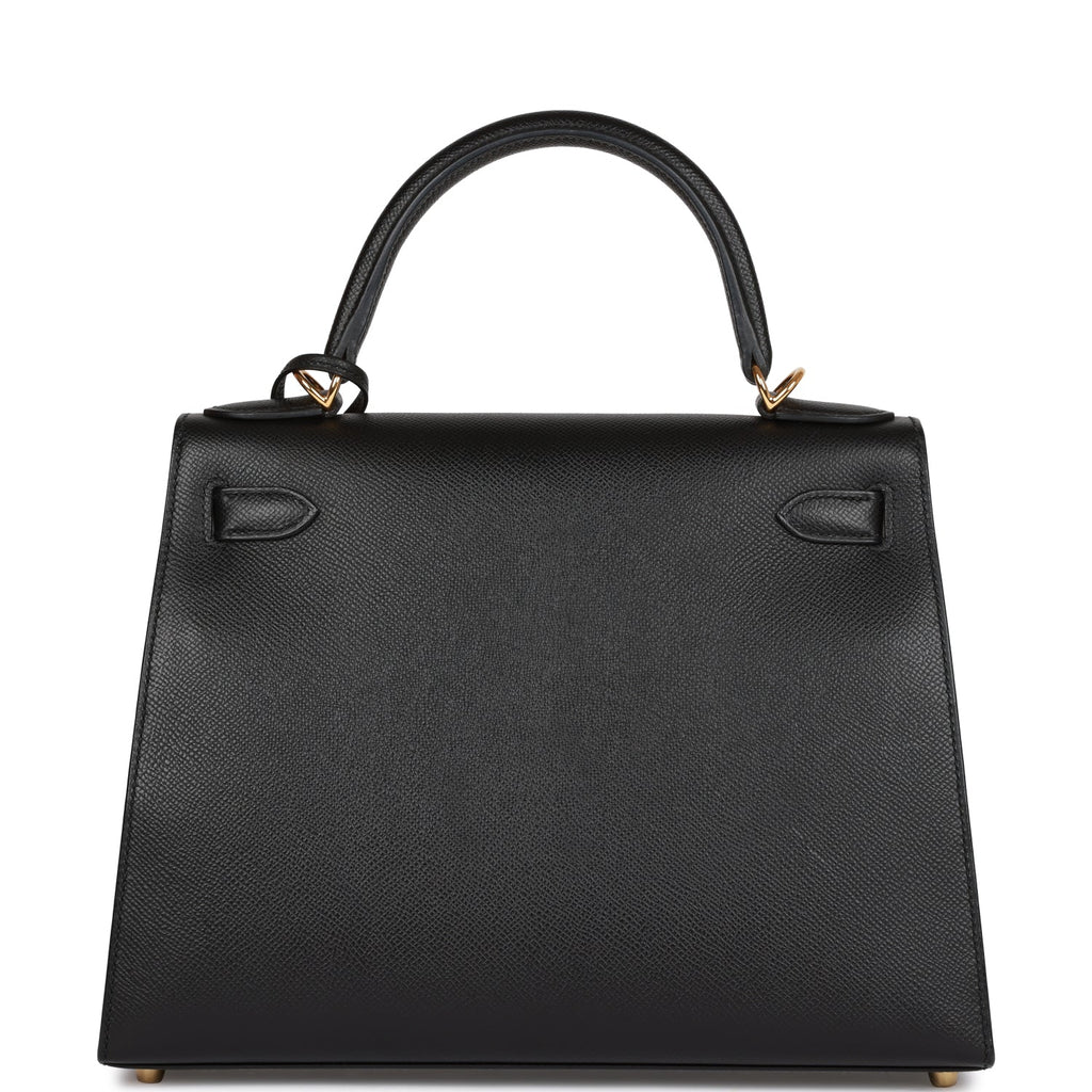Pre-owned Hermes Kelly Sellier 28 Black Epsom Gold Hardware