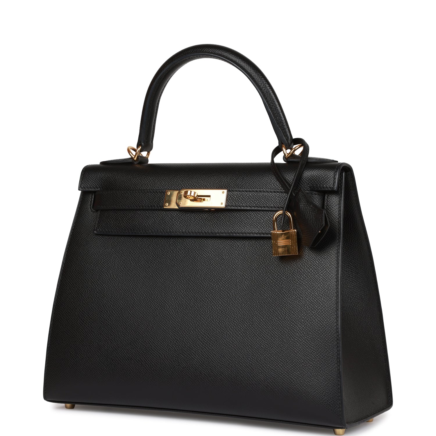 Pre-owned Hermes Kelly Sellier 28 Black Epsom Gold Hardware