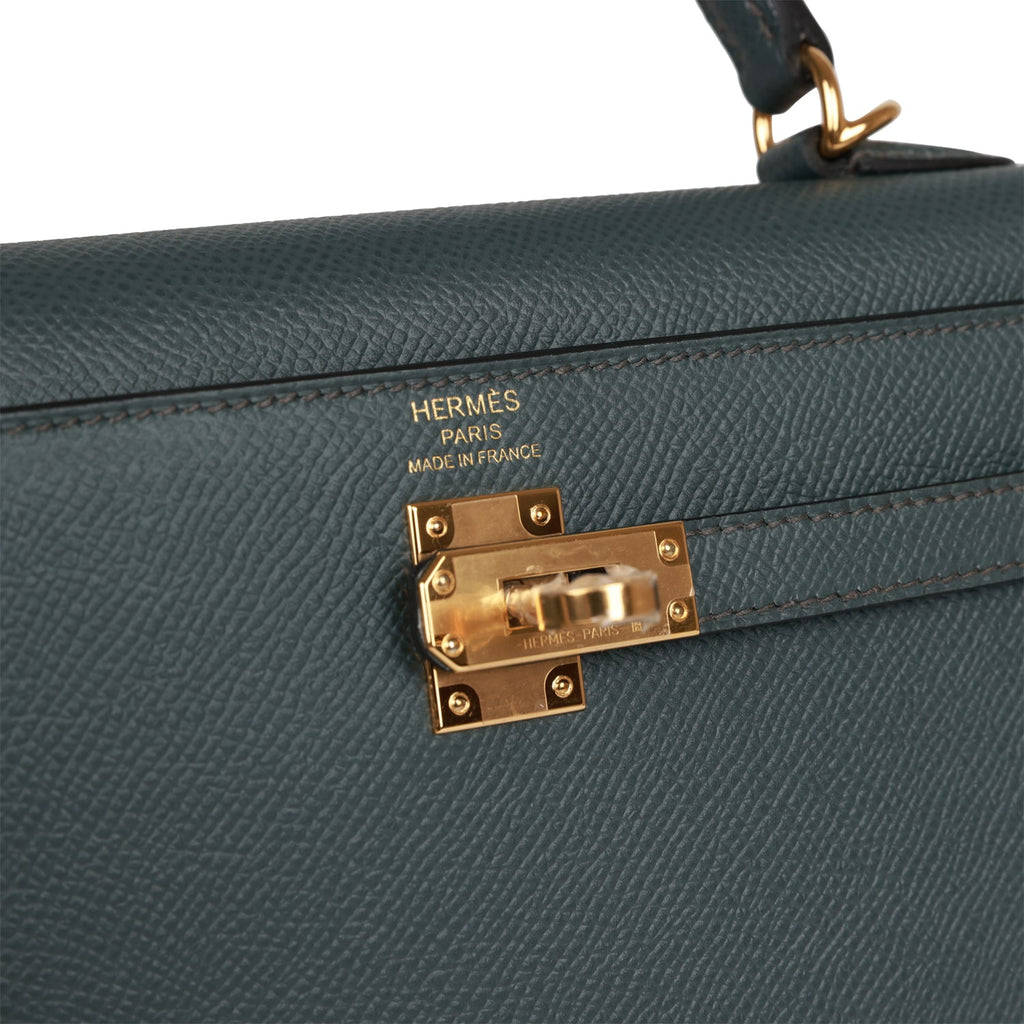 Hermes Kelly Sellier 25 Bleu Orage Epsom Gold Hardware
