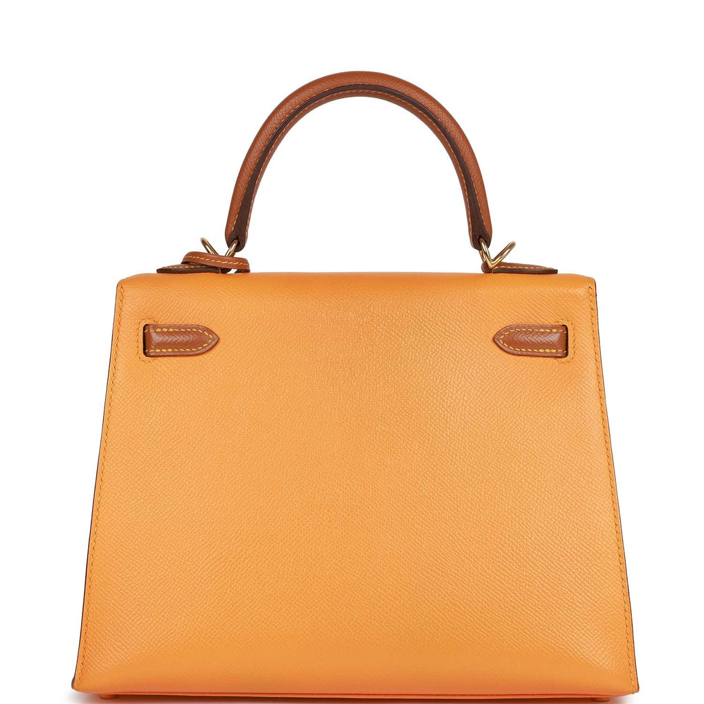 Pre-owned Hermes Special Order (HSS) Kelly Sellier 25 Jaune Ambre and Gold Epsom Gold Hardware