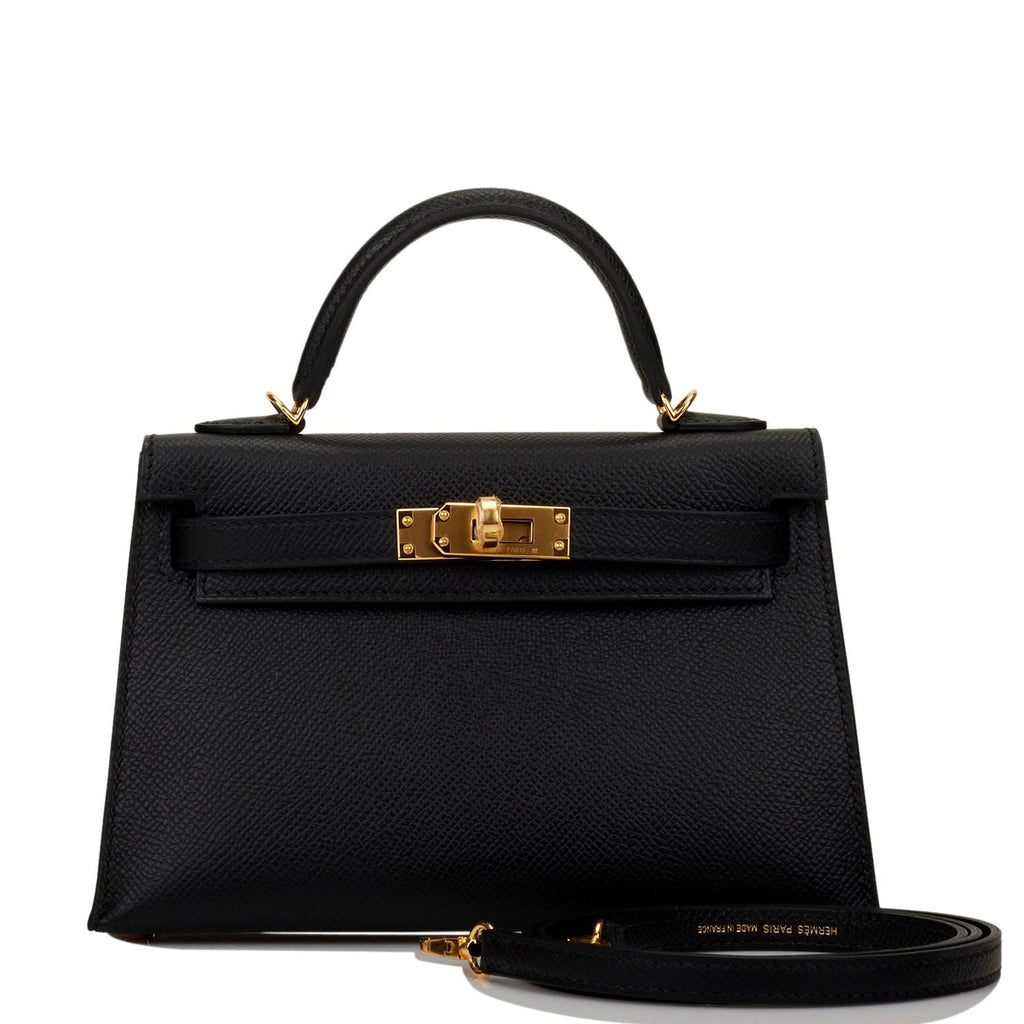 Hermes Kelly Sellier 20cm Black Epsom Gold Hardware