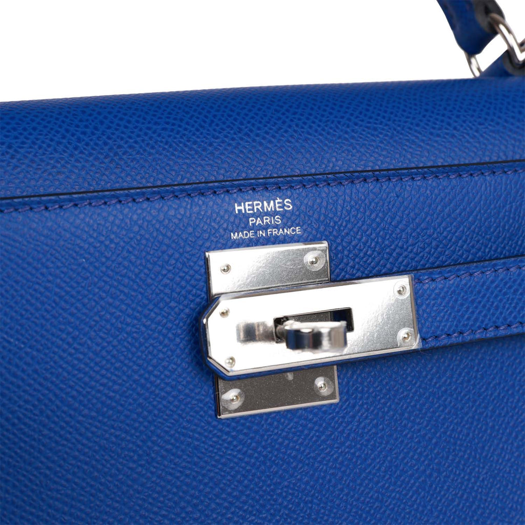 Hermes Bleu Royal Epsom Sellier Kelly 28cm Palladium Hardware